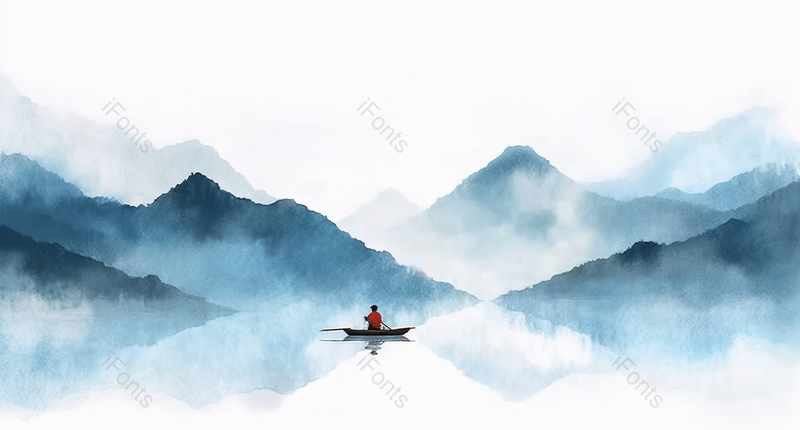 新中式蓝色水墨意境山水画,插画/手绘图,插画/手绘图库,插画/手绘图下载,插画/手绘